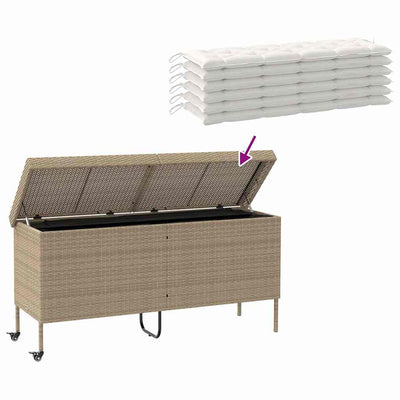 opbevaringsboks med hjul 160x55x75 cm polyrattan beige