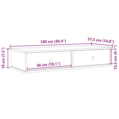 væghylde med skuffer 100x37,5x19 cm konstrueret træ sort