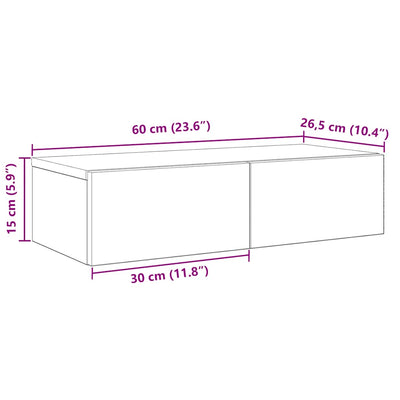 væghylde med skuffer 60x26,5x15 cm konstrueret træ betongrå