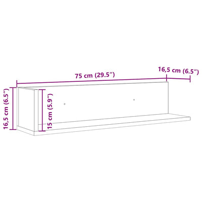 væghængte 2 stk. 75x16,5x16,5 cm konstrueret træ antikt træ