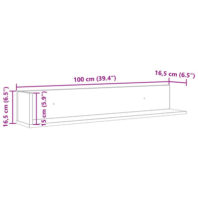 væghylder 2 stk. 100x16,5x16,5 cm konstrueret træ betongrå