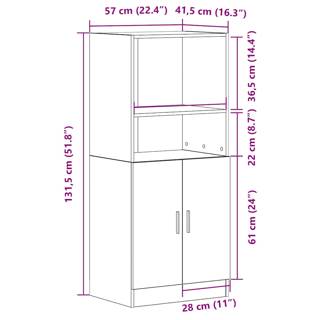 køkkenskab 57x41,5x131,5 cm konstrueret træ hvid