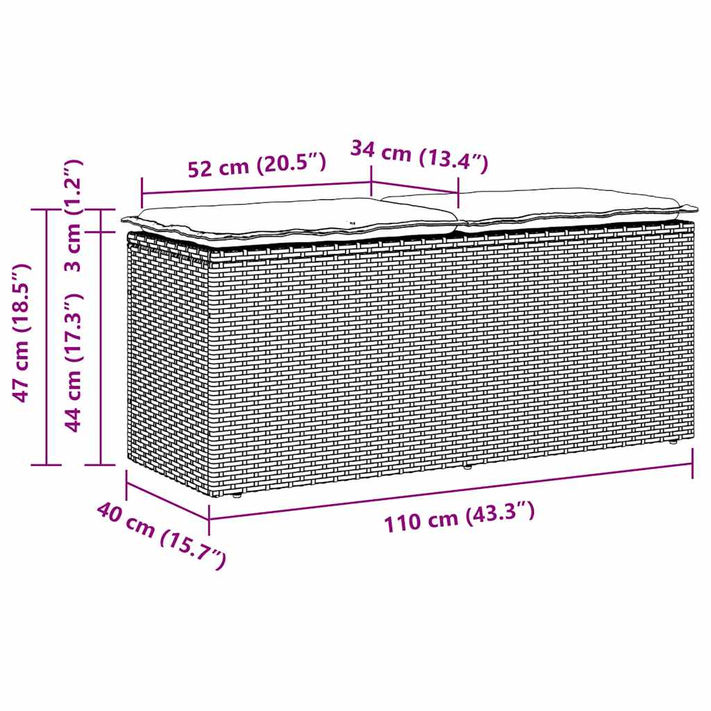 havebænk med hynde 110x40x44 cm polyrattan sort