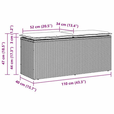 havebænk med hynde 110x40x44 cm polyrattan brun