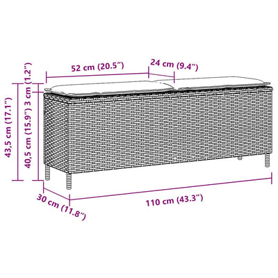 havebænk med hynde 110x30x40,5 cm polyrattan sort