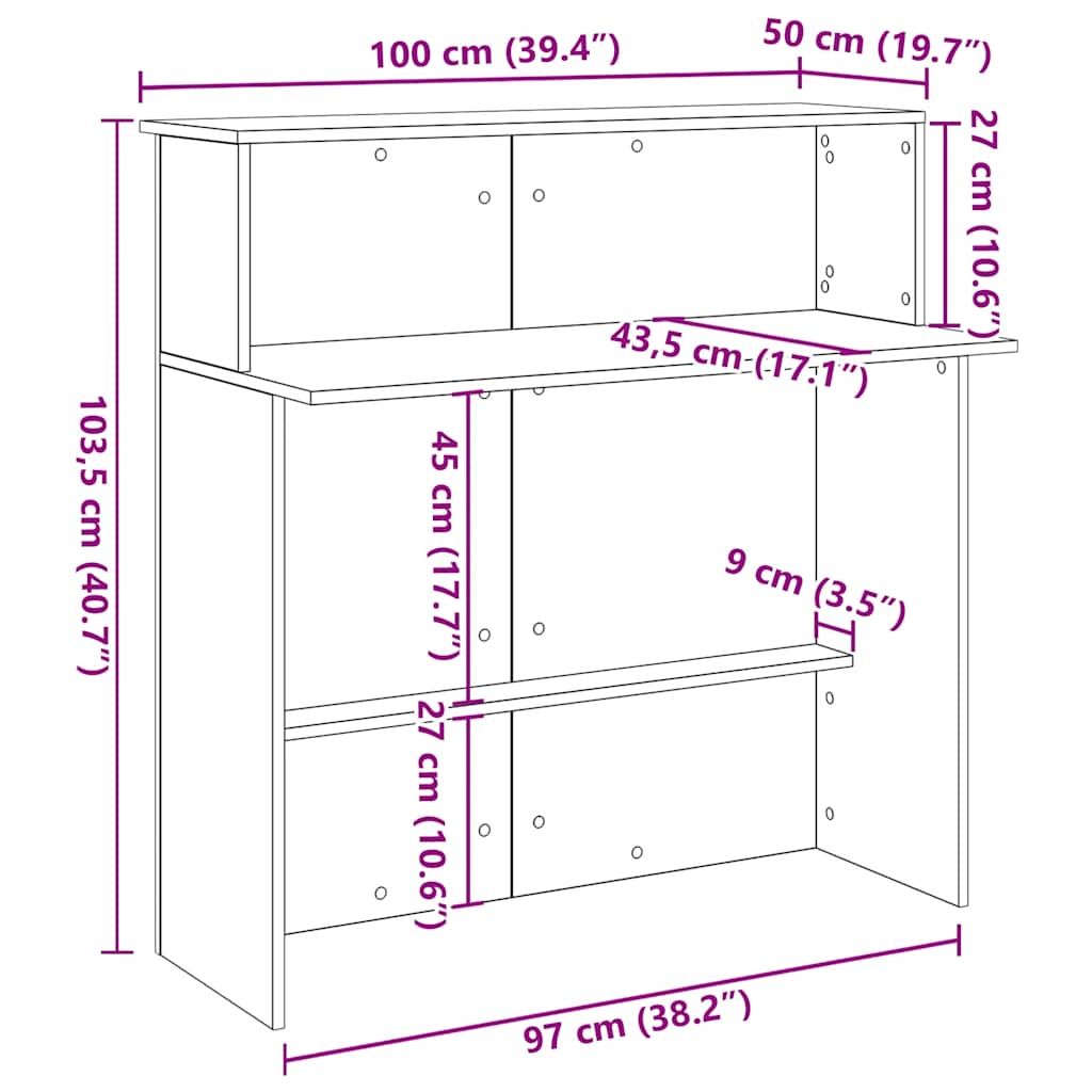 receptionsskranke 100x50x103,5 cm konstrueret træ sonoma-eg