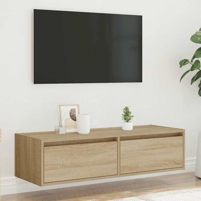 tv-bord med LED-lys 100X35,5x25 cm sonoma-eg