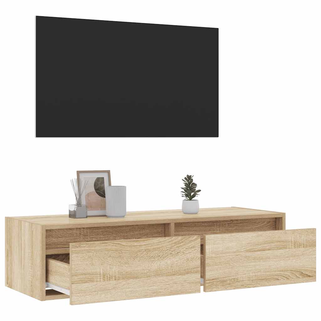 tv-bord med LED-lys 100X35,5x25 cm sonoma-eg