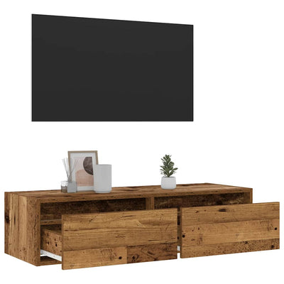 tv-bord med LED-lys 100X35,5x25 cm antikt træ