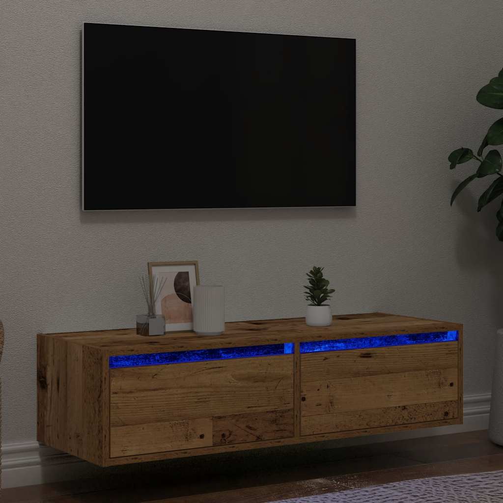 tv-bord med LED-lys 100X35,5x25 cm antikt træ