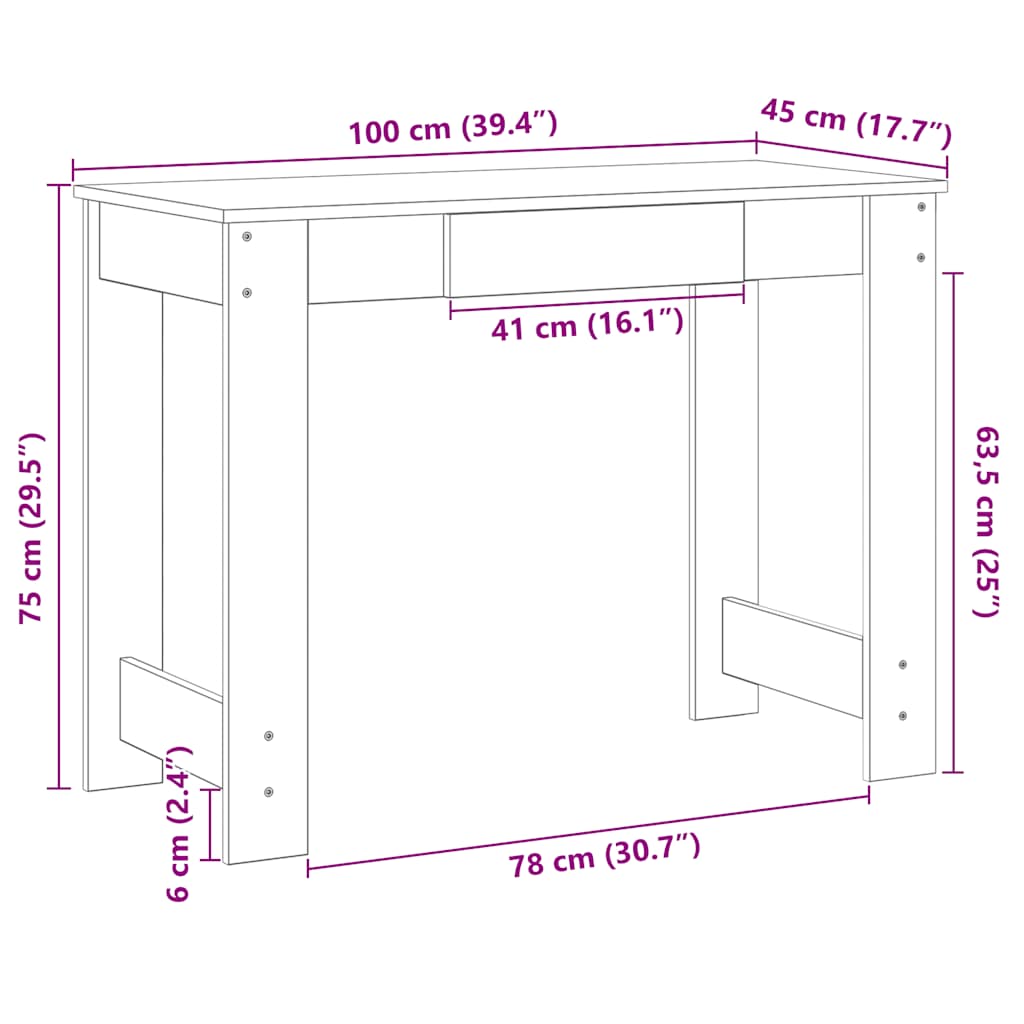 skrivebord 100x45x75 cm konstrueret træ sort