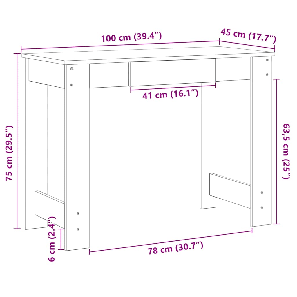 skrivebord 100x45x75 cm konstrueret træ betongrå