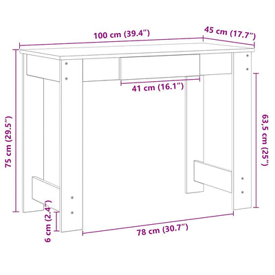 skrivebord 100x45x75 cm konstrueret træ betongrå