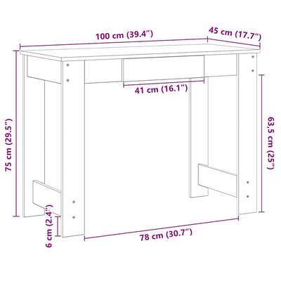 skrivebord 100x45x75 cm konstrueret træ brun egetræsfarve