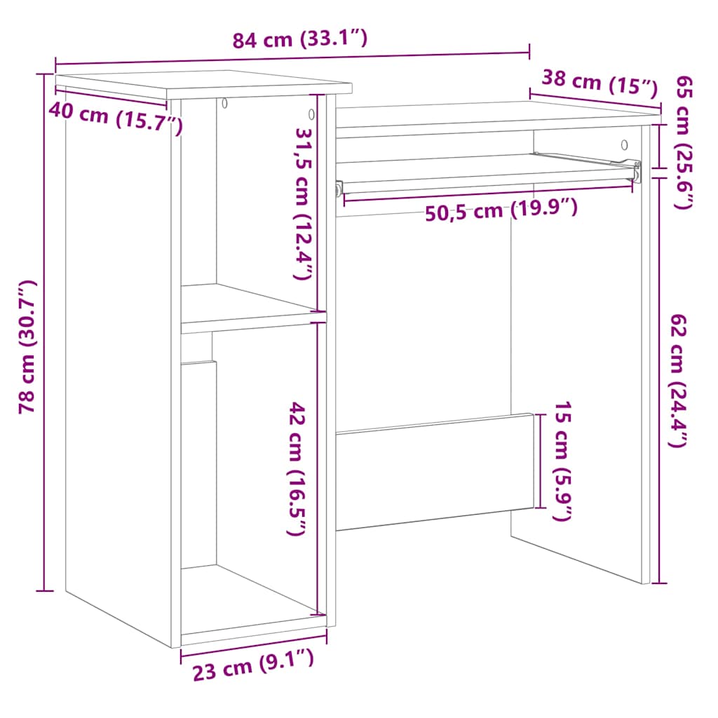 skrivebord m. hylder 84x40x78 cm konstrueret træ hvid