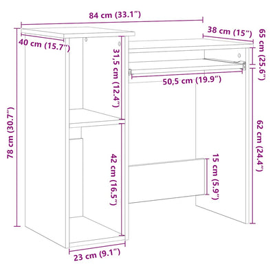 skrivebord m. hylder 84x40x78 cm konstrueret træ antikt træ