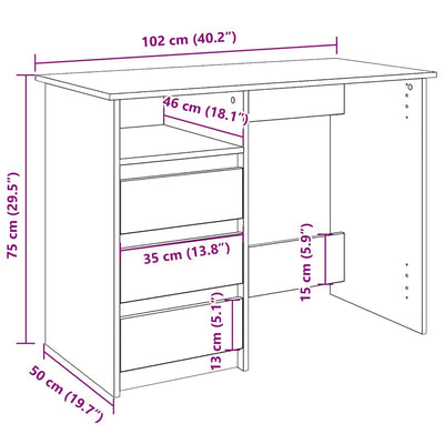 skrivebord 102x50x75 cm konstrueret træ sort