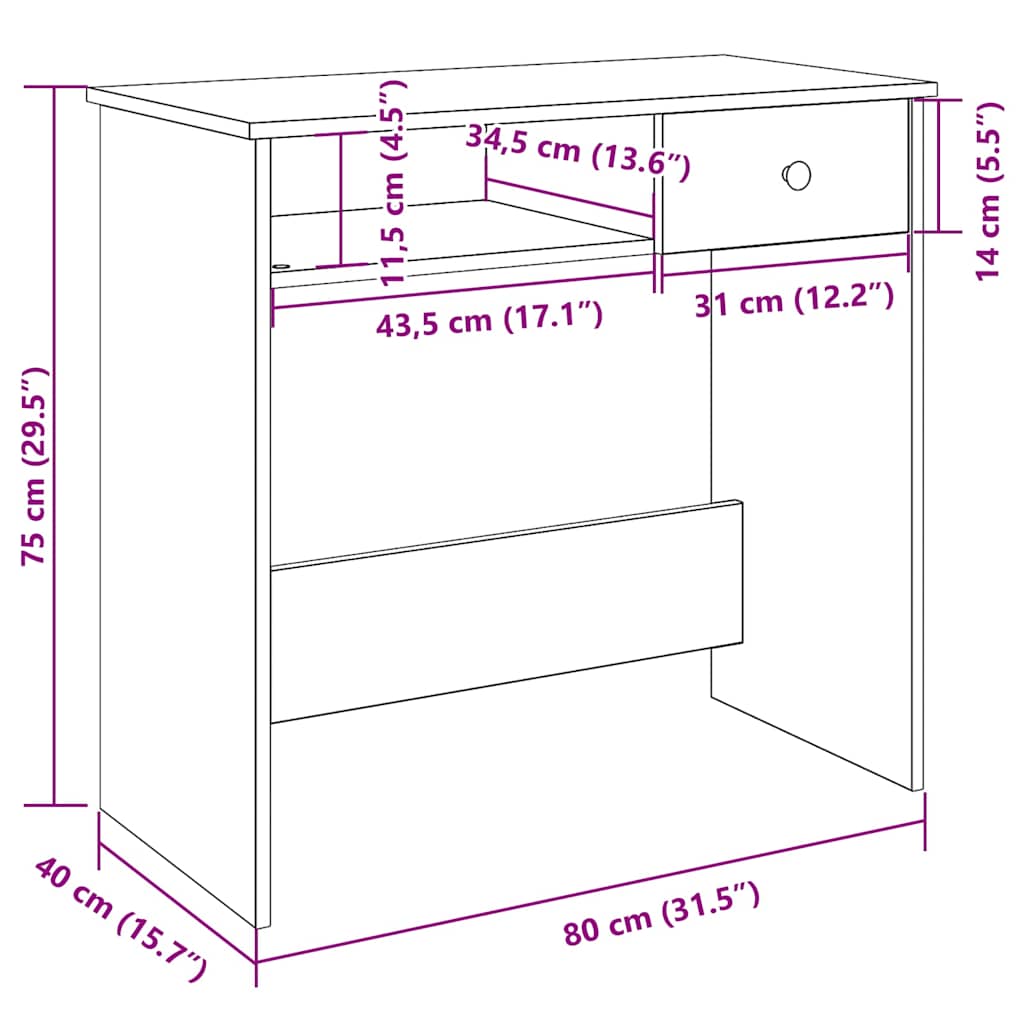 skrivebord 80x40x75 cm konstrueret træ sort