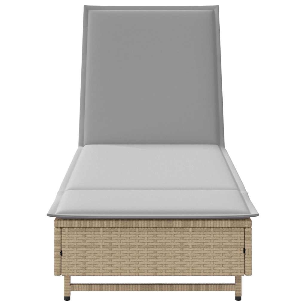 liggestol med hjul og hynde polyrattan beige