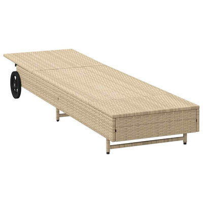 liggestol med hjul og hynde polyrattan beige