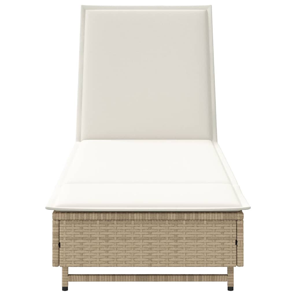 liggestol med hjul og hynde polyrattan beige