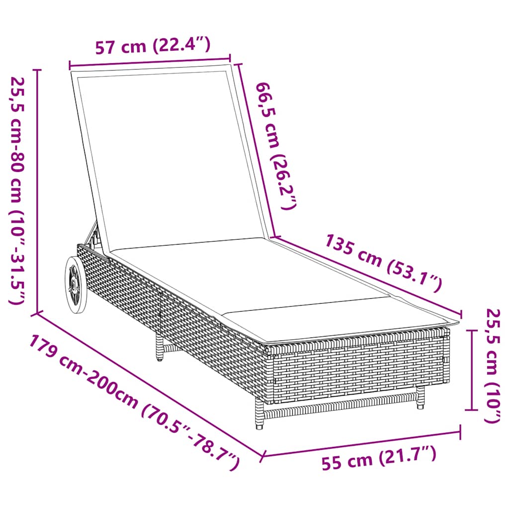 liggestol med hjul og hynde polyrattan beige