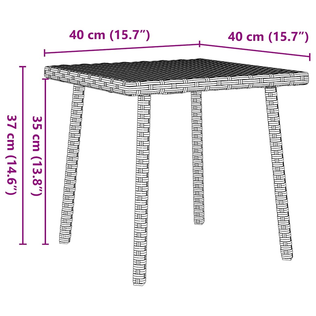 havesofabord 40x40x37 cm firkantet polyrattan lysegrå