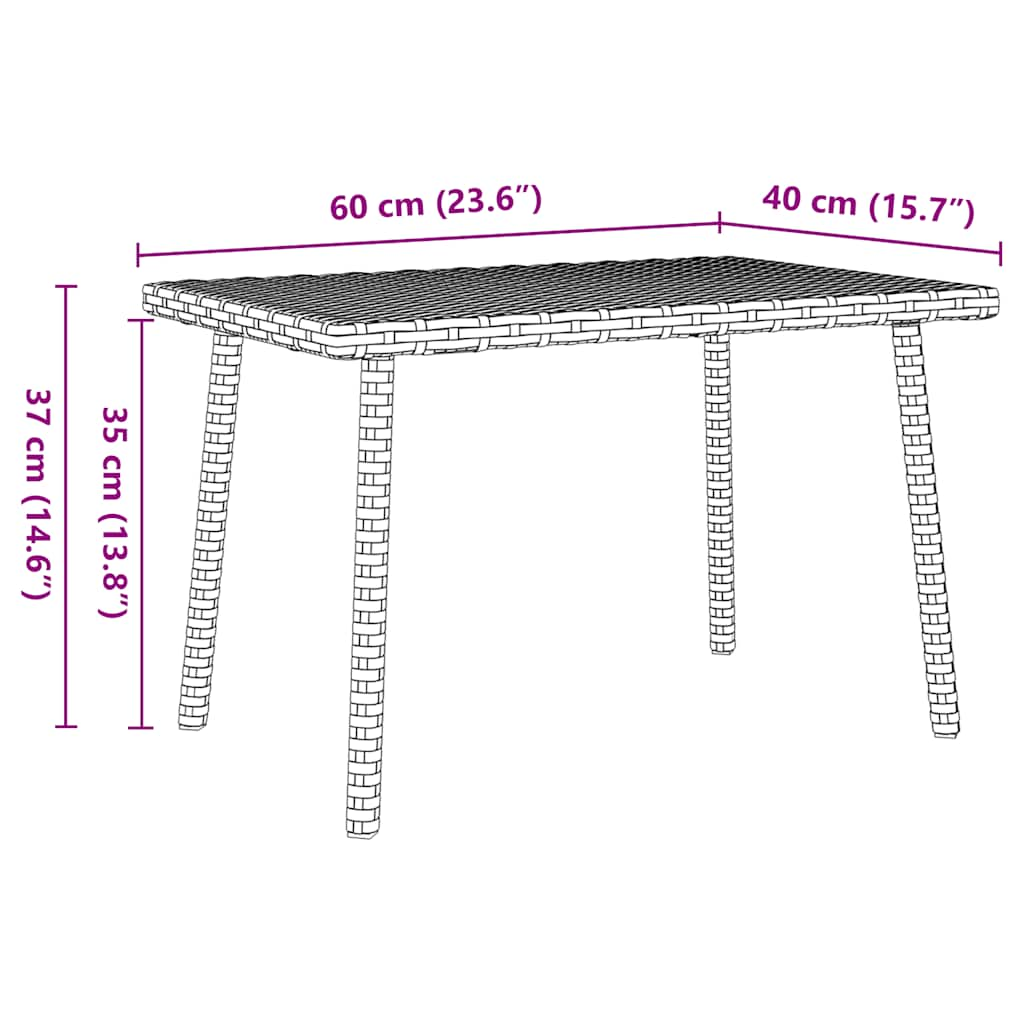 havesofabord 60x40x37 cm firkantet polyrattan brun