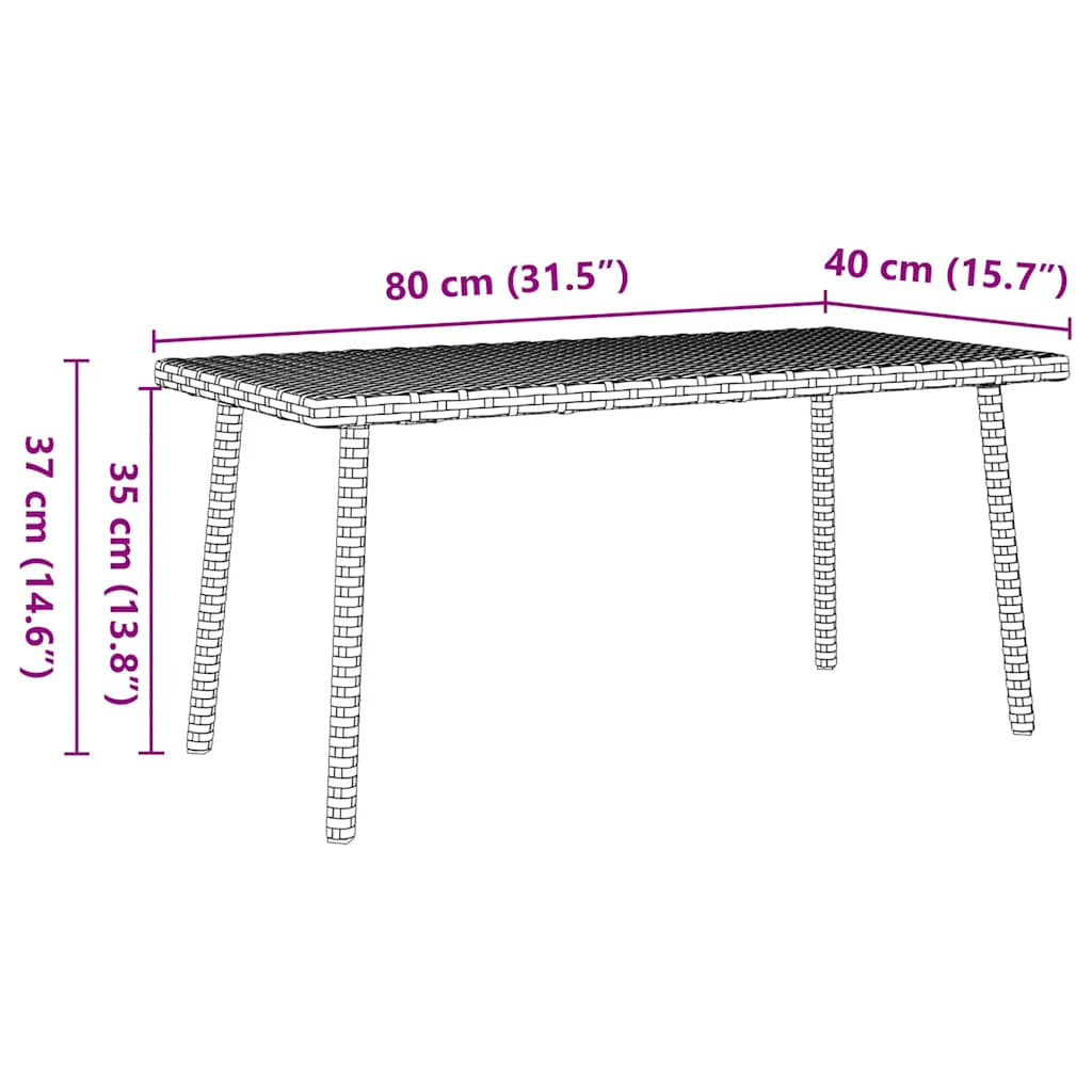 havesofabord 80x40x37 cm firkantet polyrattan sort