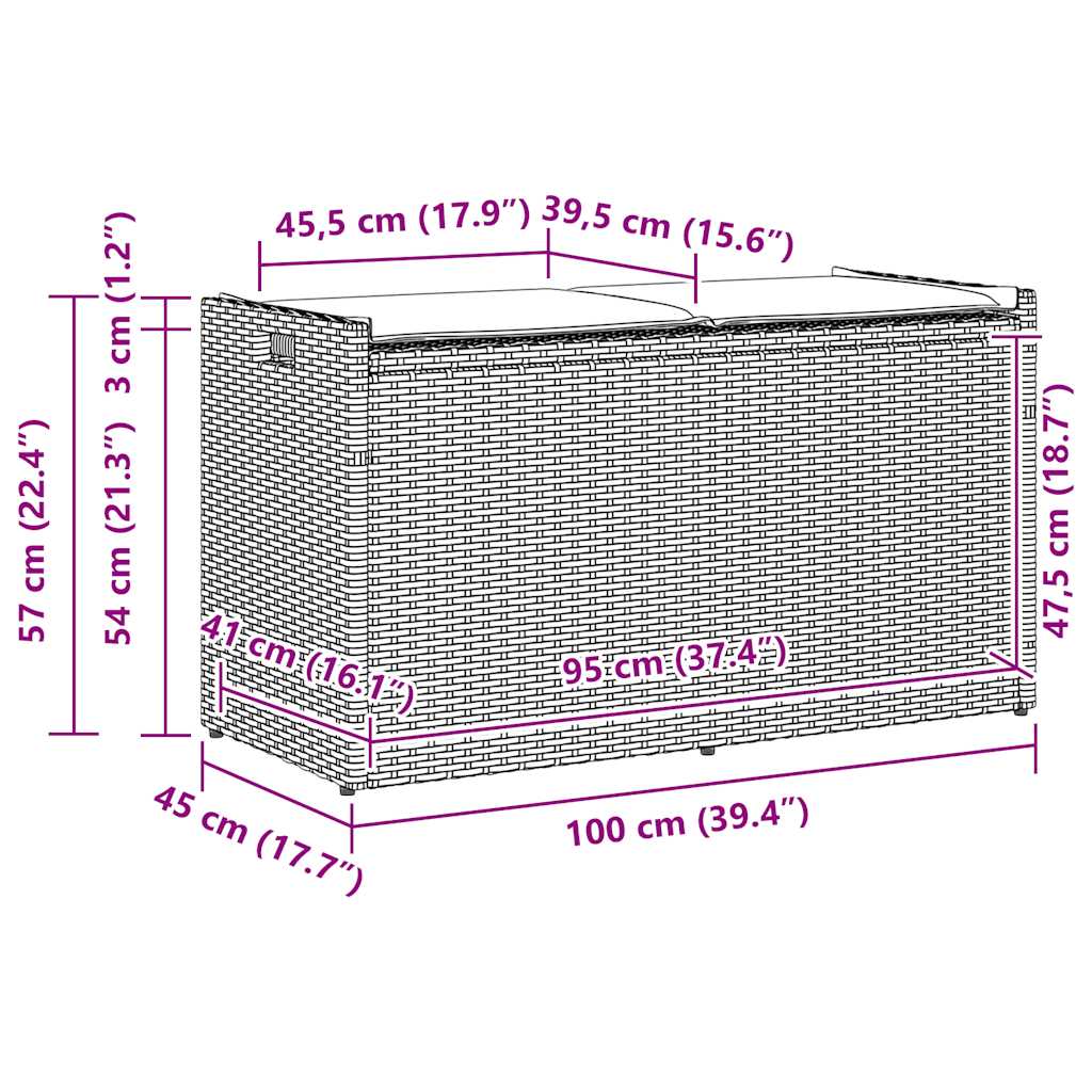 udendørs opbevaringsbænk med hynde 100 cm polyrattan sort