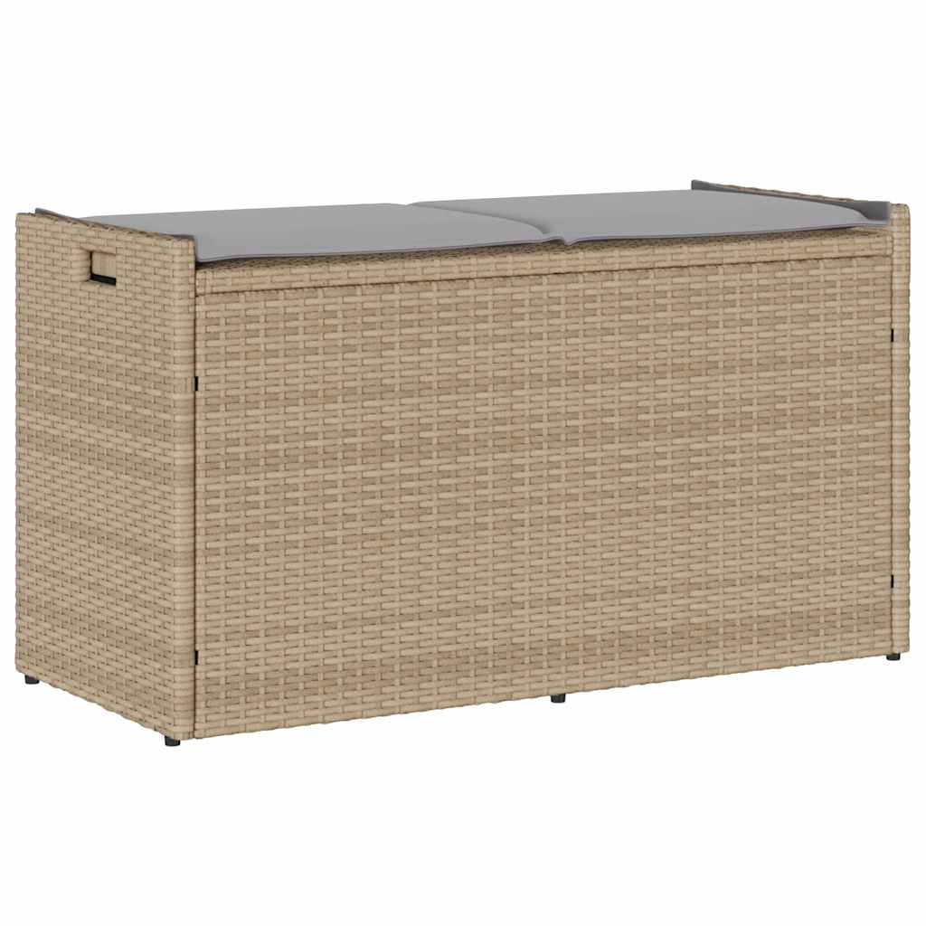 udendørs opbevaringsbænk med hynde 100 cm polyrattan beige