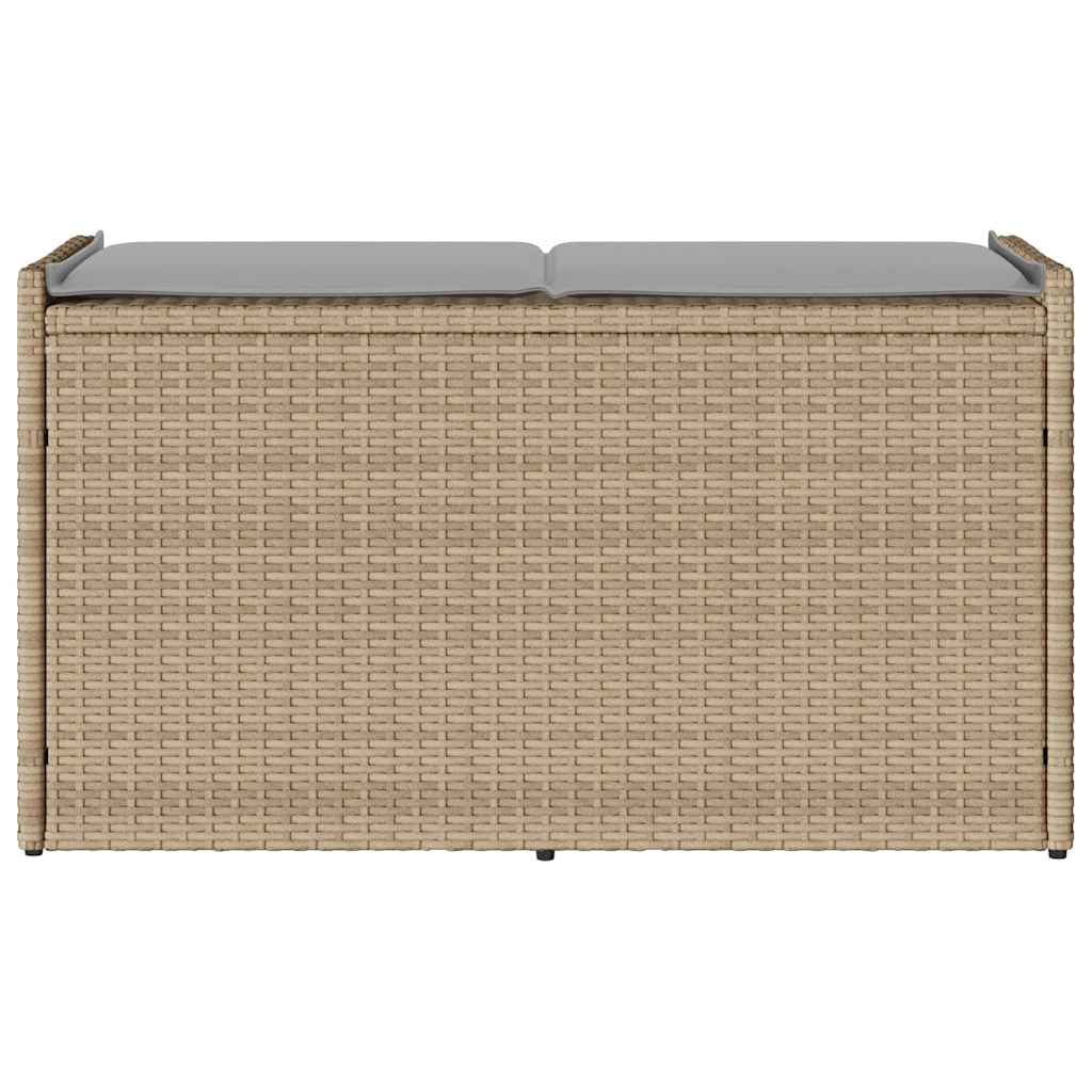 udendørs opbevaringsbænk med hynde 100 cm polyrattan beige