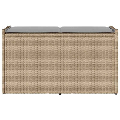 udendørs opbevaringsbænk med hynde 100 cm polyrattan beige