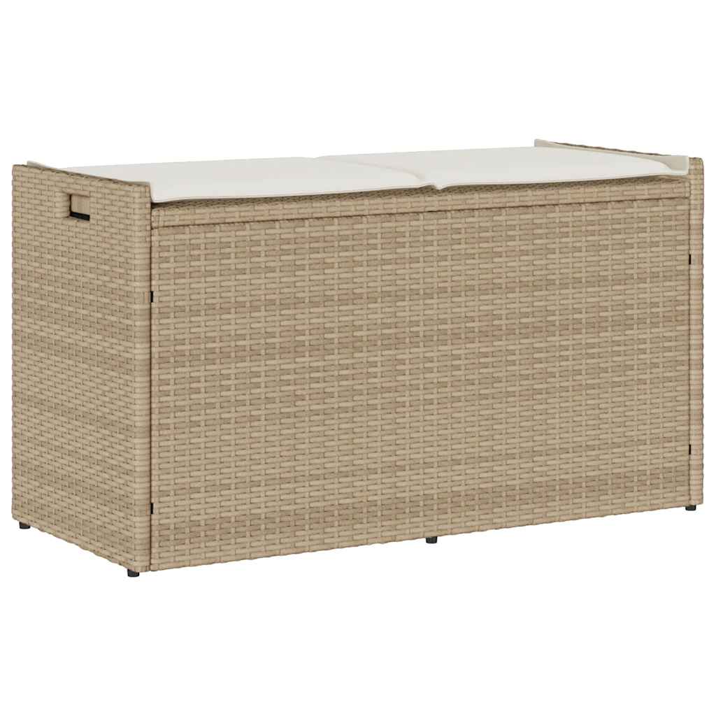 udendørs opbevaringsbænk med hynde 100 cm polyrattan beige