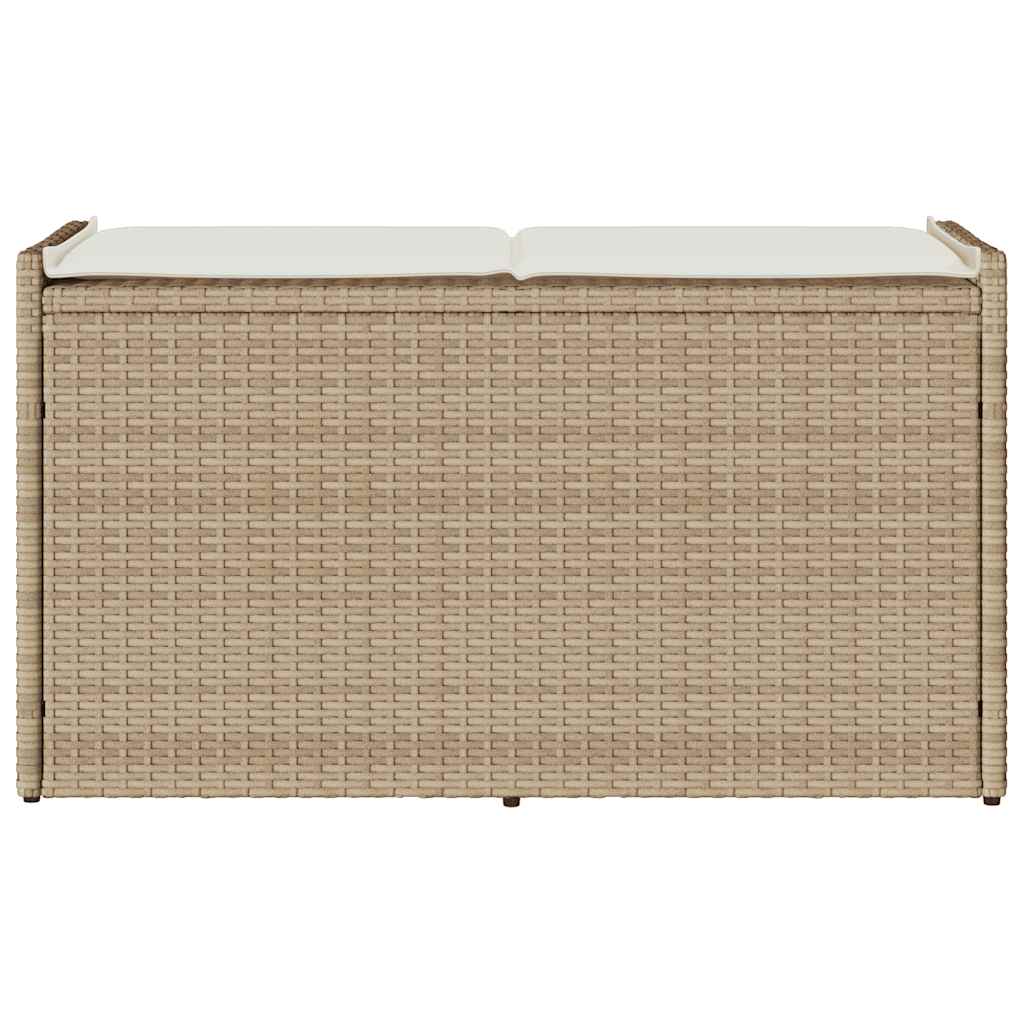 udendørs opbevaringsbænk med hynde 100 cm polyrattan beige