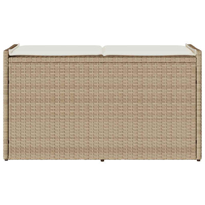 udendørs opbevaringsbænk med hynde 100 cm polyrattan beige