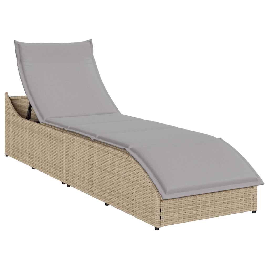 sammenklappelig solseng med hynde & opbevaring polyrattan beige