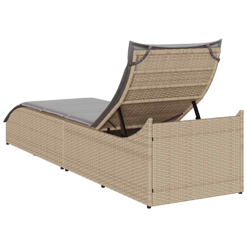 sammenklappelig solseng med hynde & opbevaring polyrattan beige