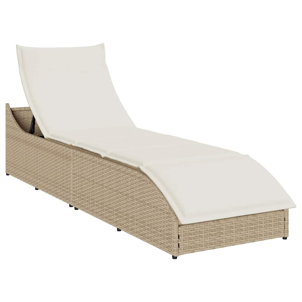 sammenklappelig solseng med hynde & opbevaring polyrattan beige