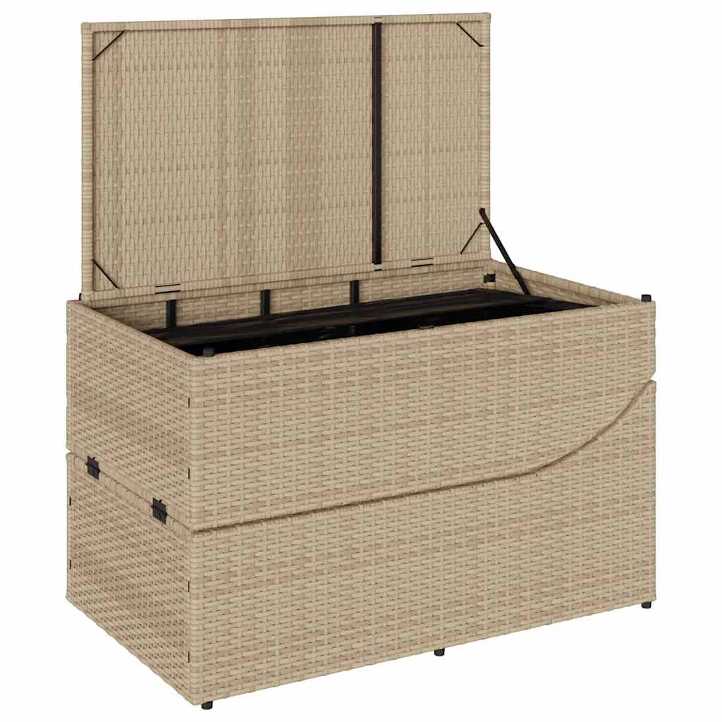 sammenklappelig solseng med hynde & opbevaring polyrattan beige