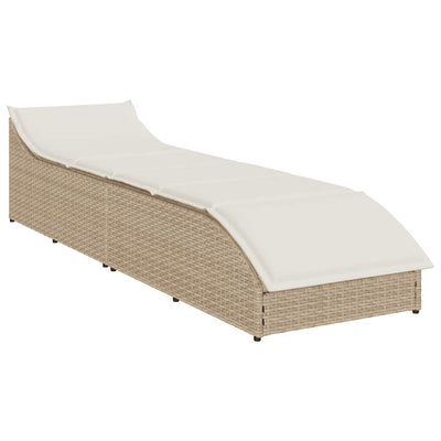 sammenklappelig solseng med hynde & opbevaring polyrattan beige