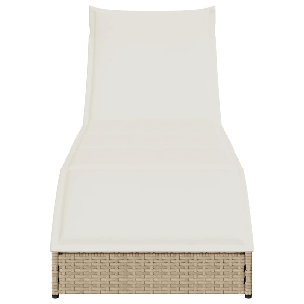 sammenklappelig solseng med hynde & opbevaring polyrattan beige