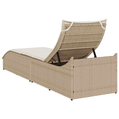 sammenklappelig solseng med hynde & opbevaring polyrattan beige