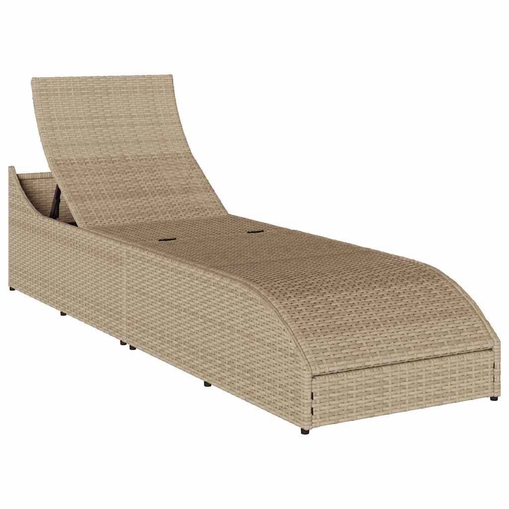 sammenklappelig solseng med hynde & opbevaring polyrattan beige