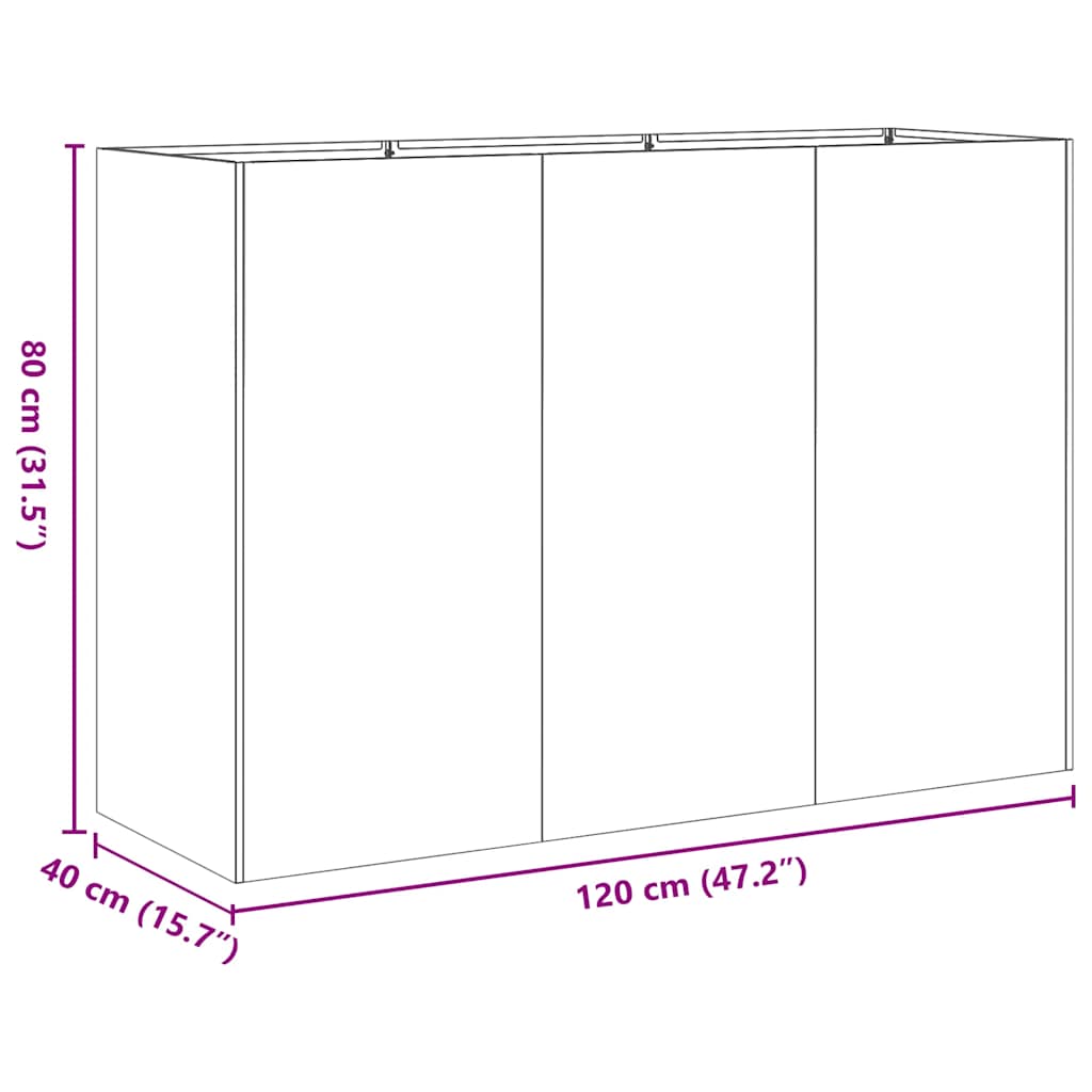 plantekasse 120x40x80 cm rustfrit stål