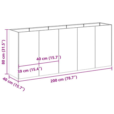 plantekasse sort 200x40x80 cm koldvalset stål