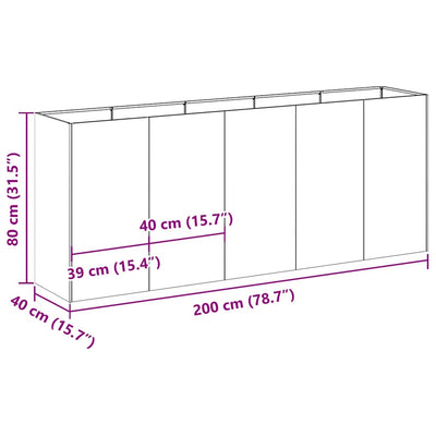 plantekasse 200x40x80 cm rustfrit stål