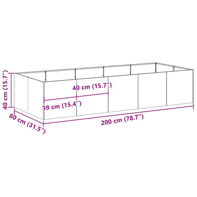 plantekasse rustfarvet 200x80x40 cm forvitringsstål