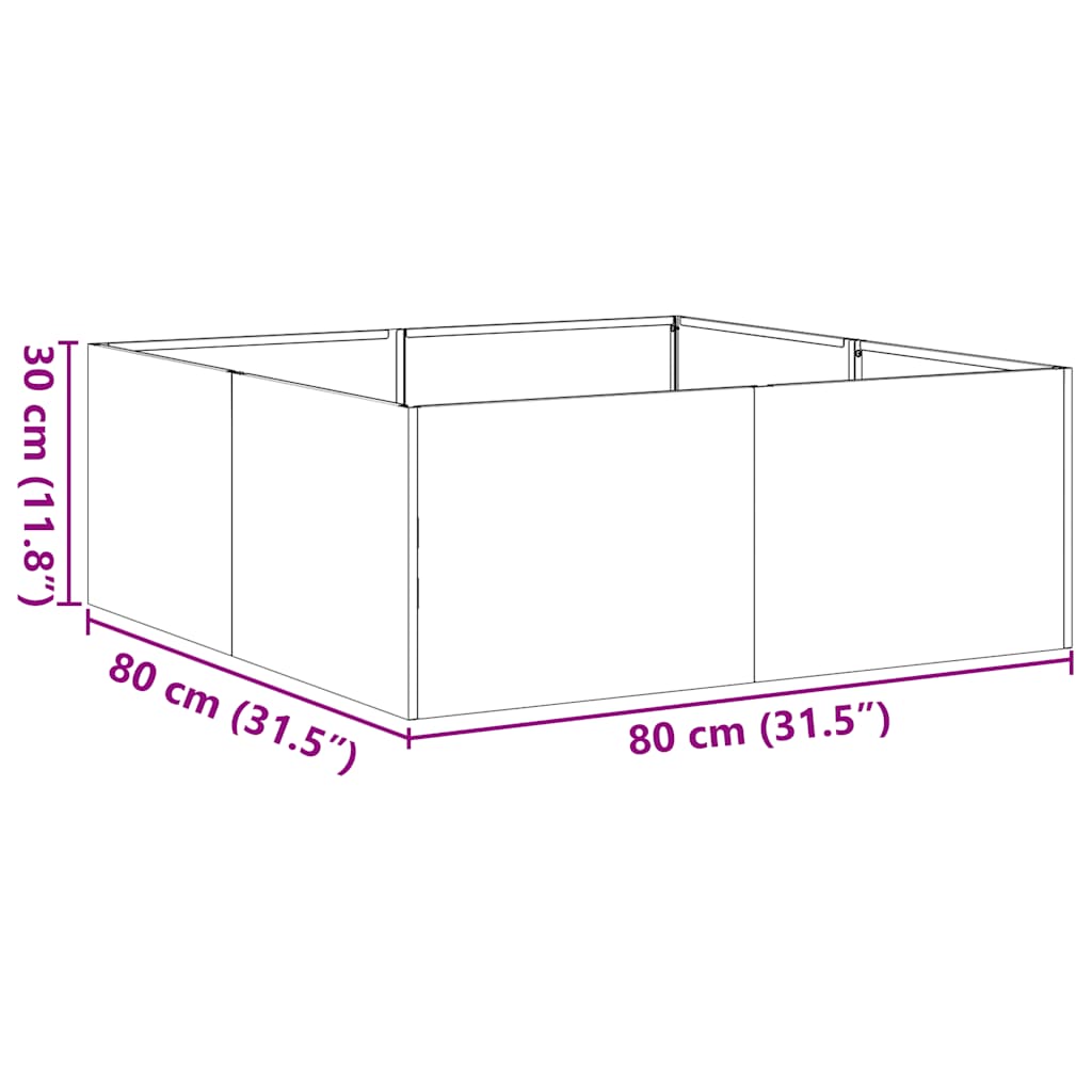 plantekasse 80x80x30 cm stål sort