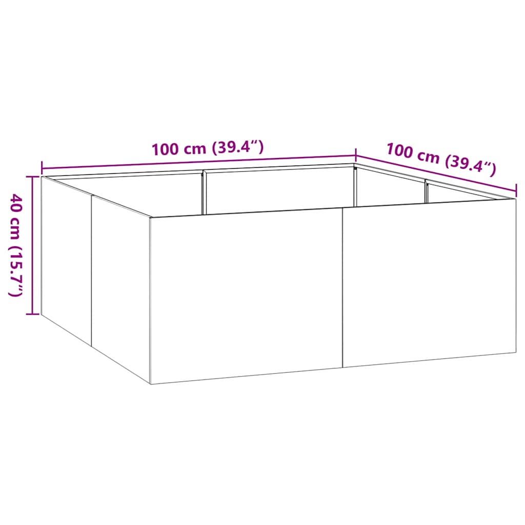 plantekasse 100x100x40 cm stål sort